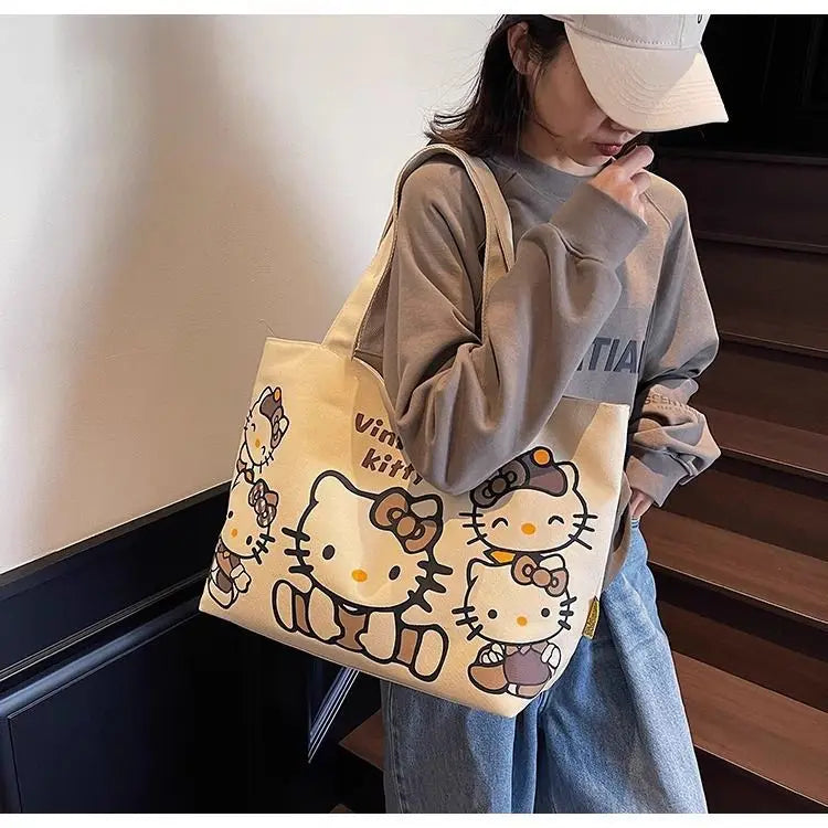Hello Kitty Handbag Cute Cartoon Versatile Large Capacity Handbag Women Supplies Desktop Accessories Student Gift Wholesale