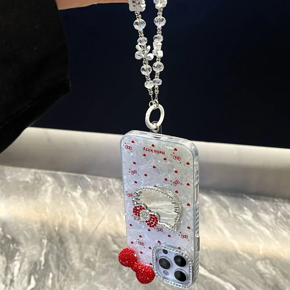 Hello Kitty 3D Bling Glitter Mirror Phone Case – Sparkly Hard Cover for iPhone 11, 12, 13, 14, 15 & 16 Pro Max