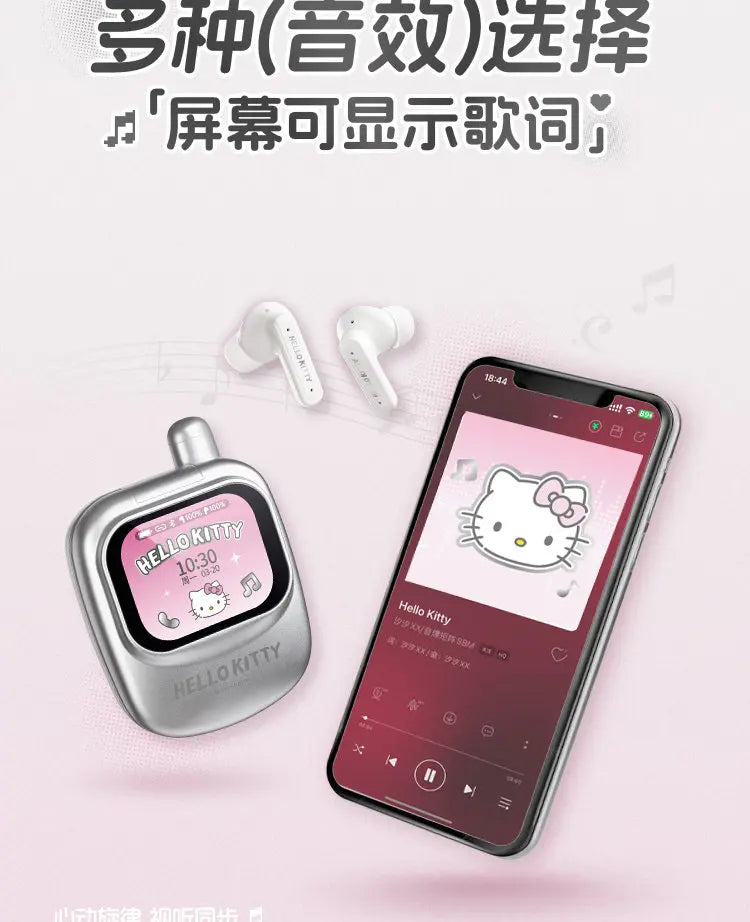 Martube Sanrio Hello Kitty Screen Display Smart Bluetooth Earbuds In-Ear Hi-Fi Sound Noise Cancelling Headset Birthday Toy Gift