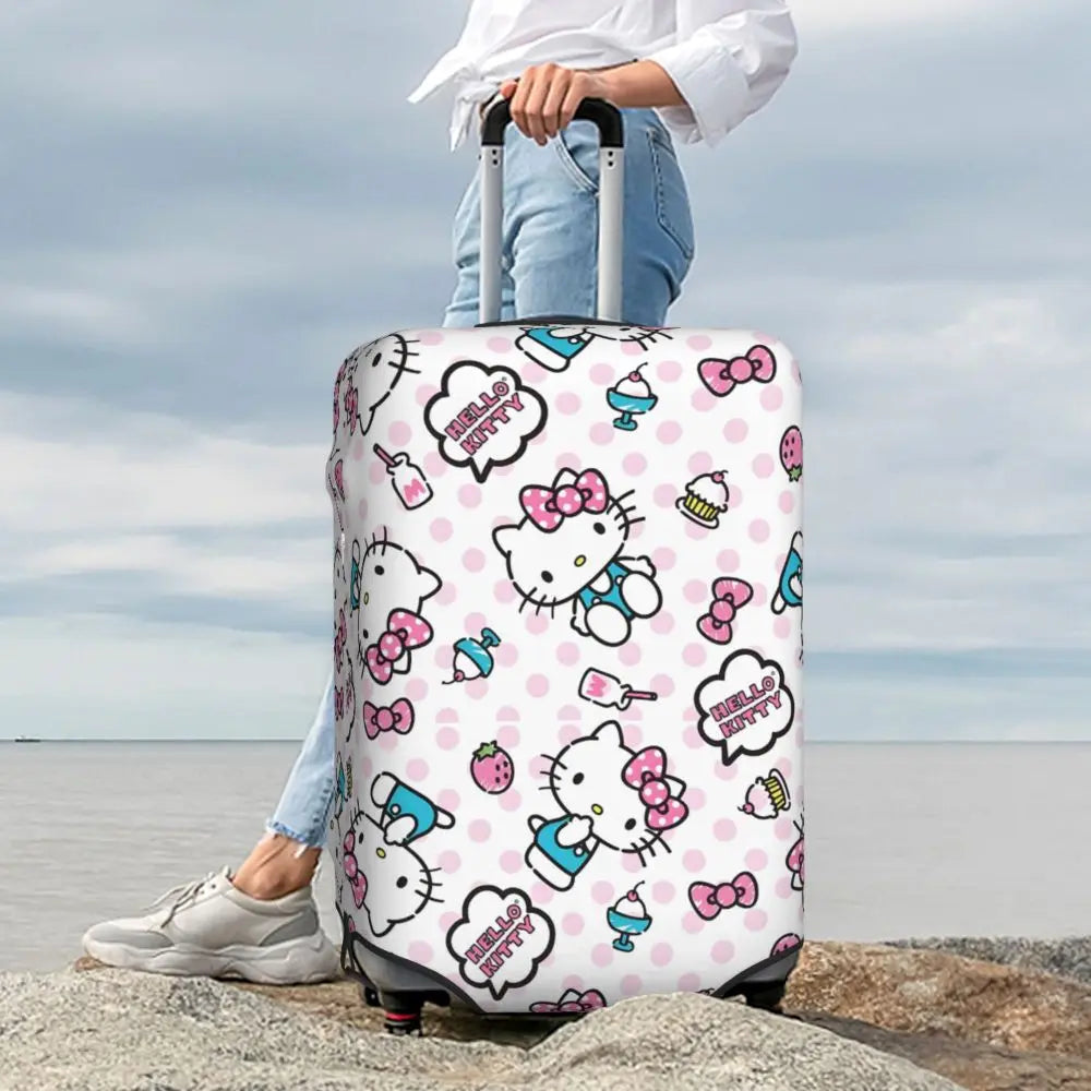 Custom Girls Kitten Classical Printing Luggage Cover Elastic Cute KT Cat Travel Suitcase Protective Covers Fits 18-32 Inch