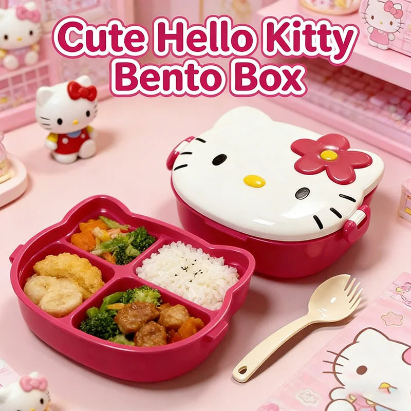 Kitty Double Layer Lunch Box Food Grade Leakproof Bento Box Cute Kawaii Design Portable Container for Office Workers