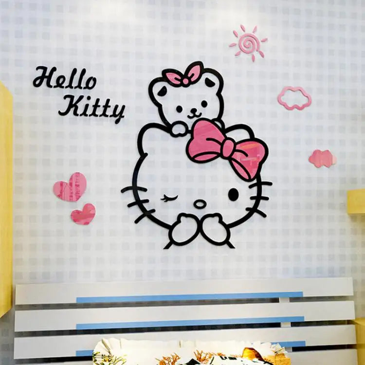Kawaii Hello Kitty Anime 3D Stereo Diy Wall Sticker Sanrio Children's Room Bedroom Cute Decorate Background Wall Stickers Gift