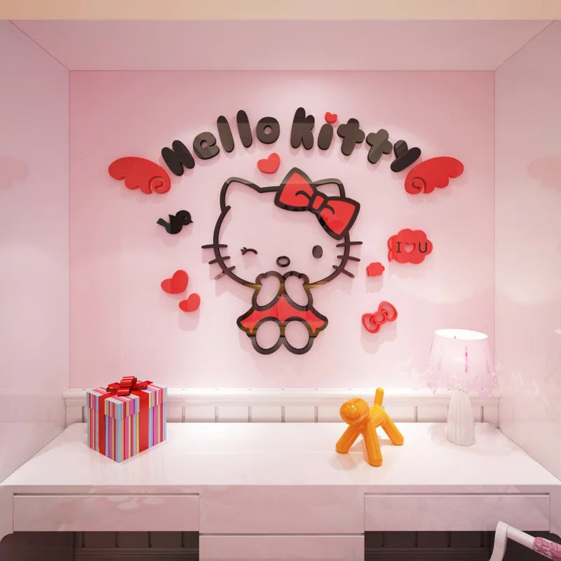 Sanrio Hello Kitty 3D Wall Stickers – Cartoon Princess Self-Adhesive Wall Decals for Kids Bedroom, Nursery, Playroom & Home Room Decoration Gift