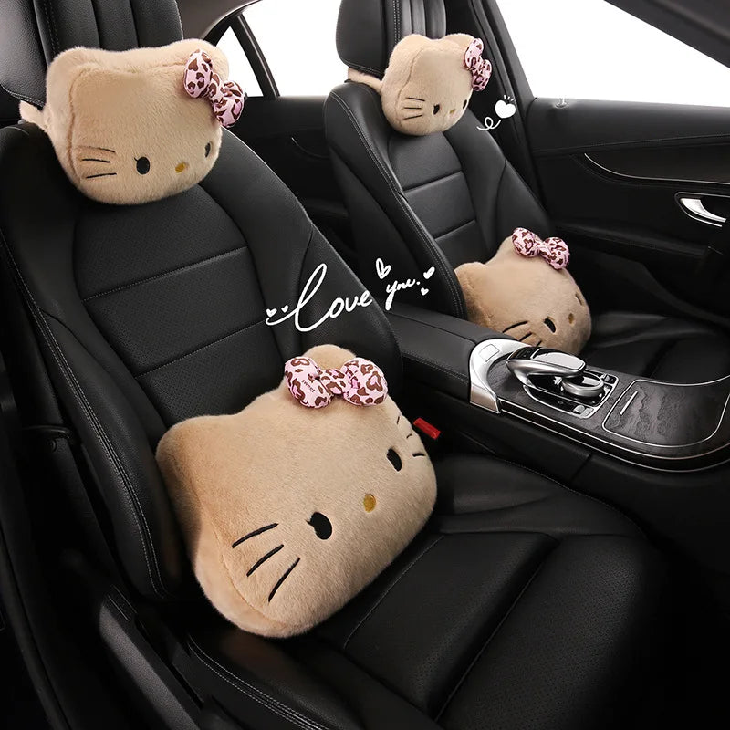 Hello Kitty Car Neck & Lumbar Support Pillow Set – Cute Cartoon Headrest Cushion for Travel & Driving Comfort