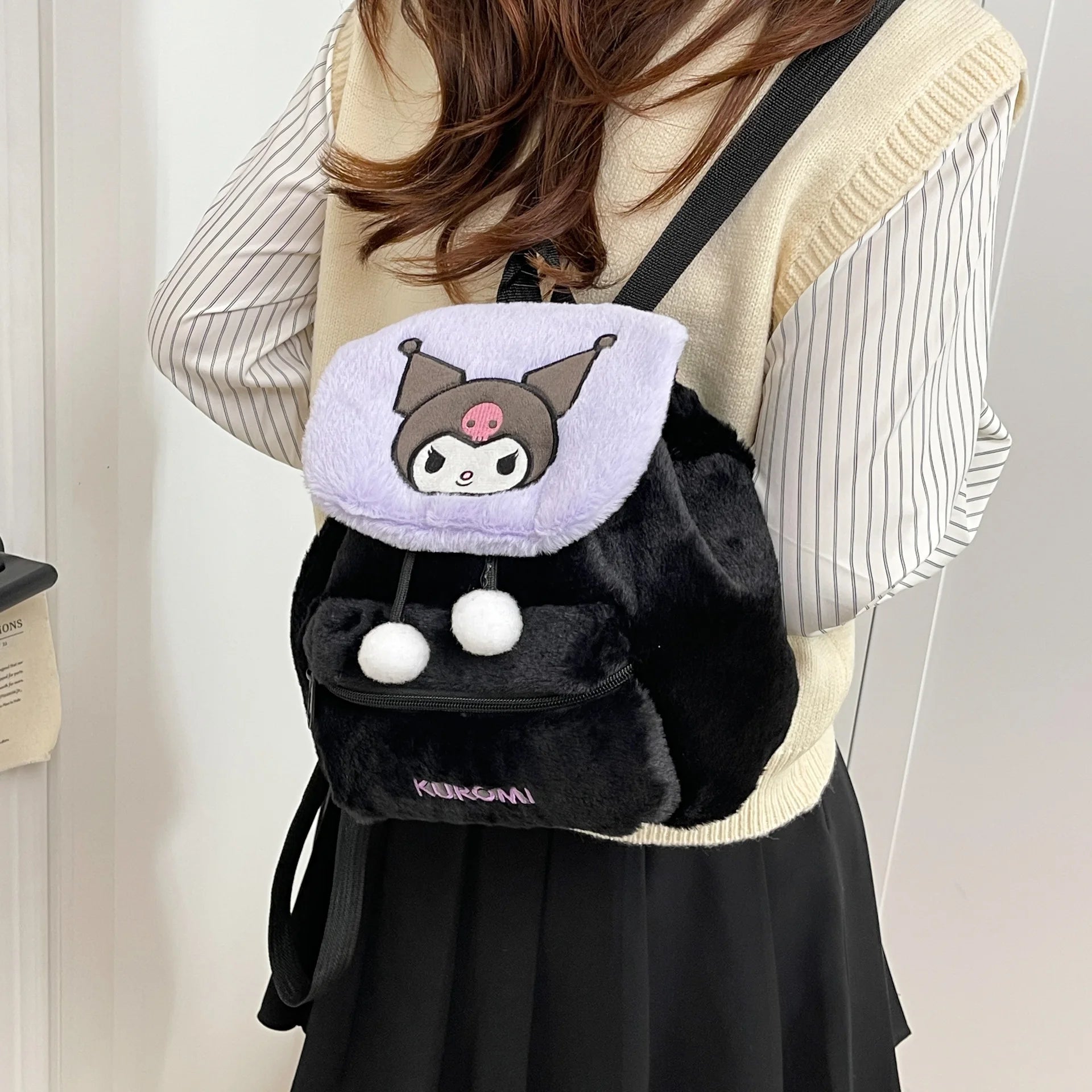 Sanrio Plush Backpack Cartoon Kuromi Melody Cute Backpack Female Sweet Backpack Doll Bag