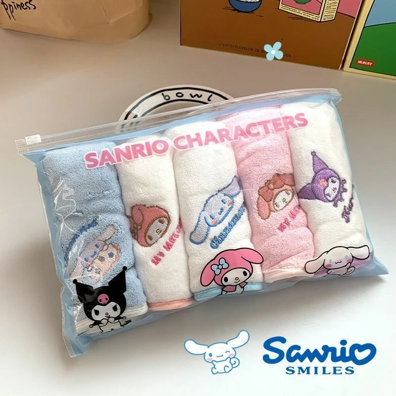 5PCS Sanrios Towel Kuromi Cinnamoroll My Melody Absorbent Face Wash Bath Dry Hair Towel Soft Coral Velvet Embroidery Towel Gifts