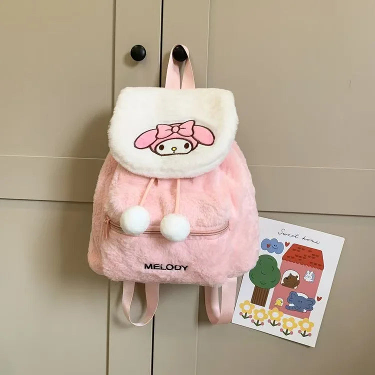 Sanrio Plush Backpack Cartoon Kuromi Melody Cute Backpack Female Sweet Backpack Doll Bag