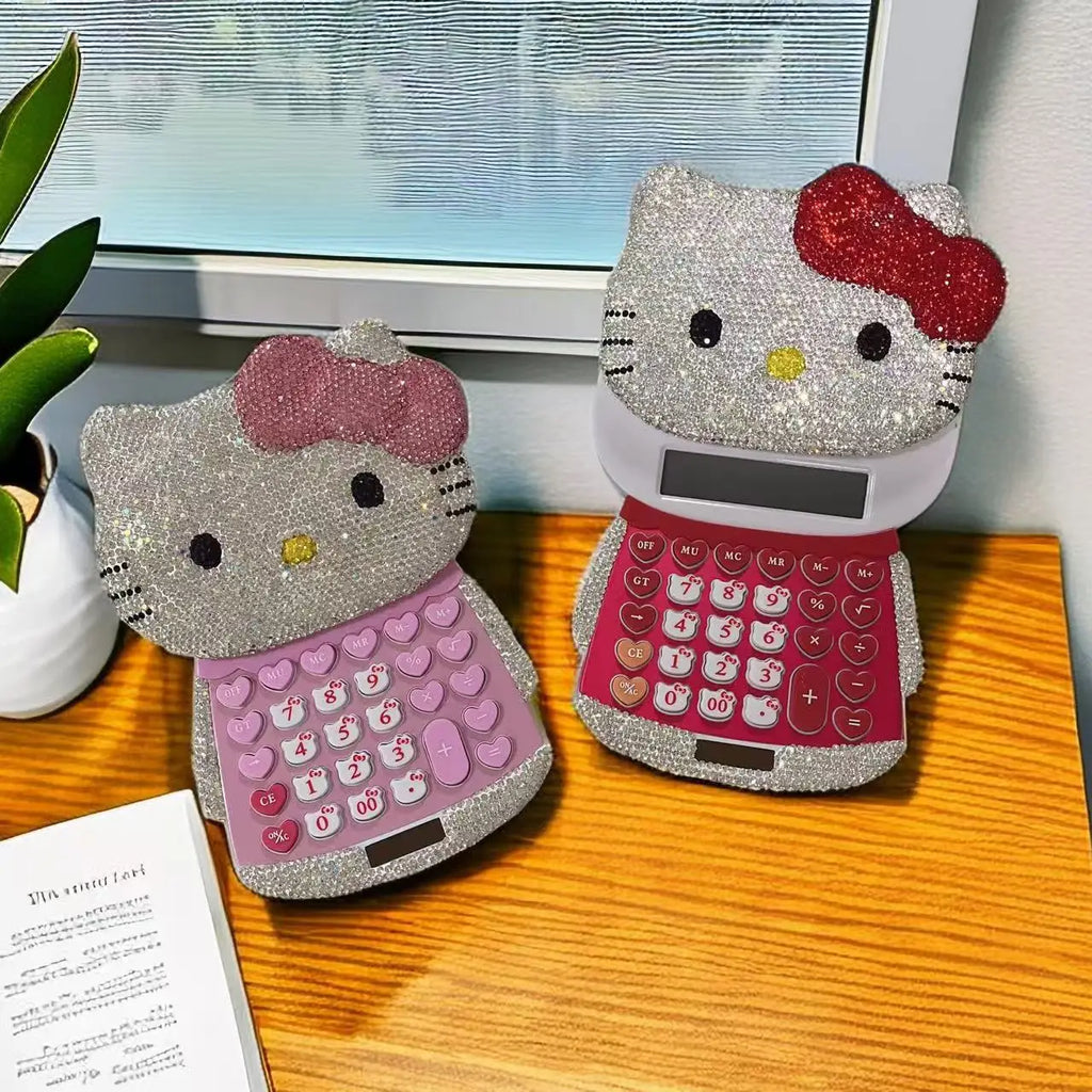 Kawaii Hello Kitty Diamond Slide Calculator – 12-Digit Cute KT Cat Stationery Computer Calculator – High-Value Office & School Gift for Students, Kids & Girls