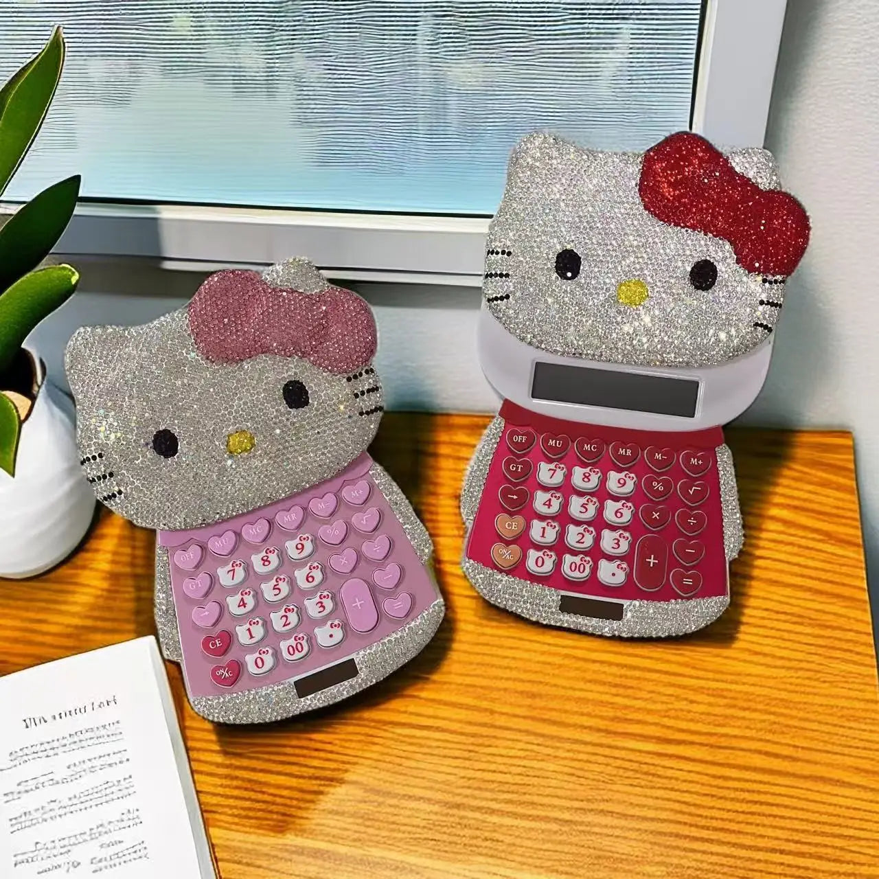 Kawaii Hello Kitty Diamond Slide Calculator – 12-Digit Cute KT Cat Stationery Computer Calculator – High-Value Office & School Gift for Students, Kids & Girls