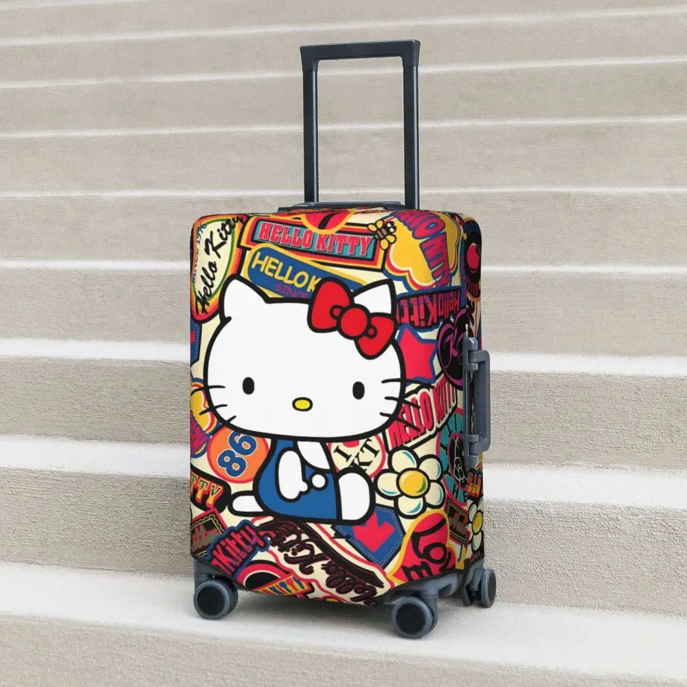 Custom Girls Kitten Classical Printing Luggage Cover Elastic Cute KT Cat Travel Suitcase Protective Covers Fits 18-32 Inch