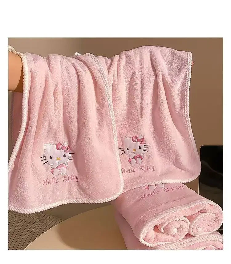 Bath Towel Sanrio Hello Kitty My Melody Ultra Soft Coral Fleece Absorbent Quick Dry 2 Piece Set For Home Use Cute Kawaii