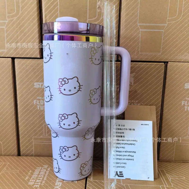 Hello Kitty Thermal Cup with Handle – Large Capacity Insulated Car Tumbler – Stainless Steel Ice Cup Water Bottle Mug for Girls Daily Outdoor Use