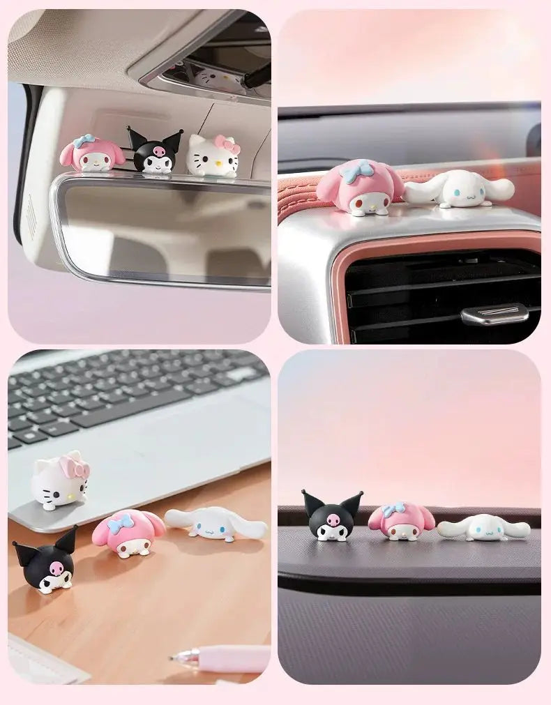 Hello kitty,My Melody & Kuromi Car Dashboard Decorations – Cute Cartoon Car Interior Accessories for Rearview Mirror, Screen & Window Decor
