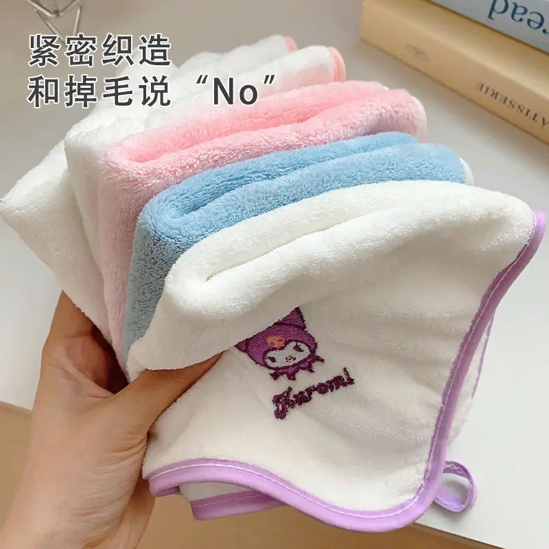 5PCS Sanrios Towel Kuromi Cinnamoroll My Melody Absorbent Face Wash Bath Dry Hair Towel Soft Coral Velvet Embroidery Towel Gifts