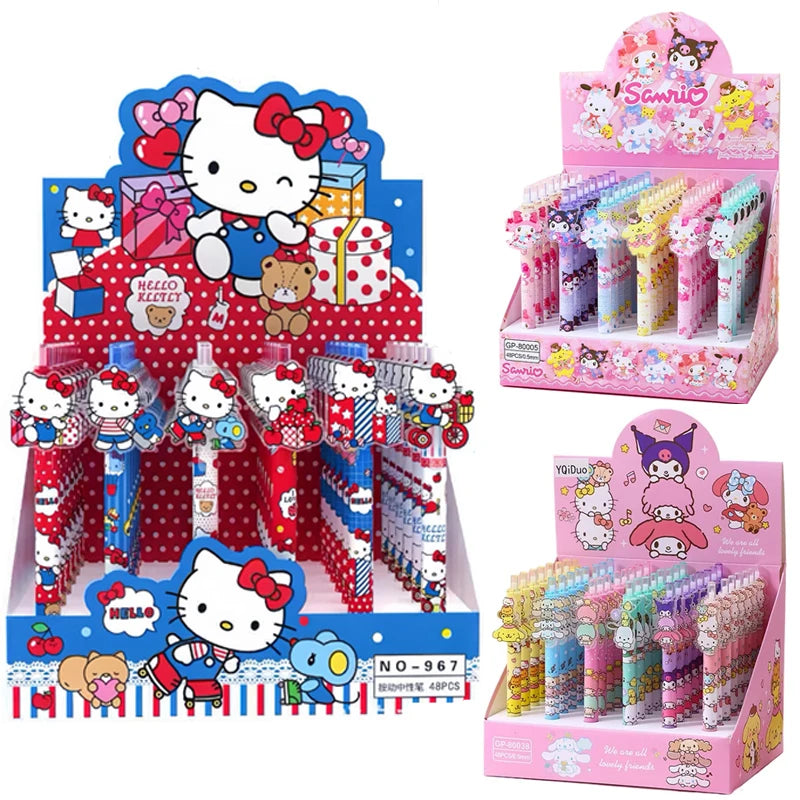 6/48Pcs Kawaii Sanrio Hello Kitty Gel Pens – 0.5mm Black Ink Press Pens – Cute Neutral Writing Pens for School, Office & Promotional Gift Set