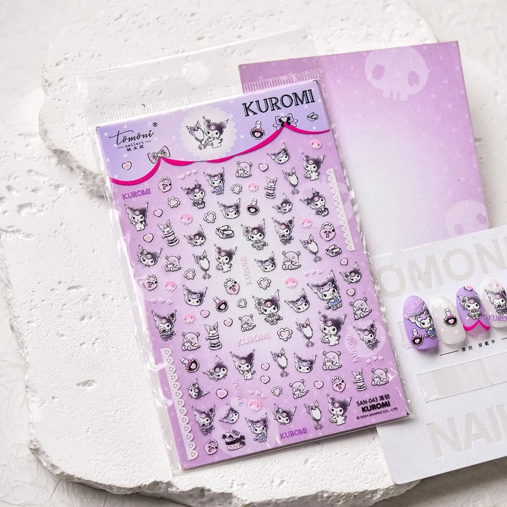 1PCS New Color Laser Hello Kitty Cartoon 5D Nail Stickers Sanrio Cinnamoroll Pochacco Nail Art Supplies DIY Nail Art Stickers