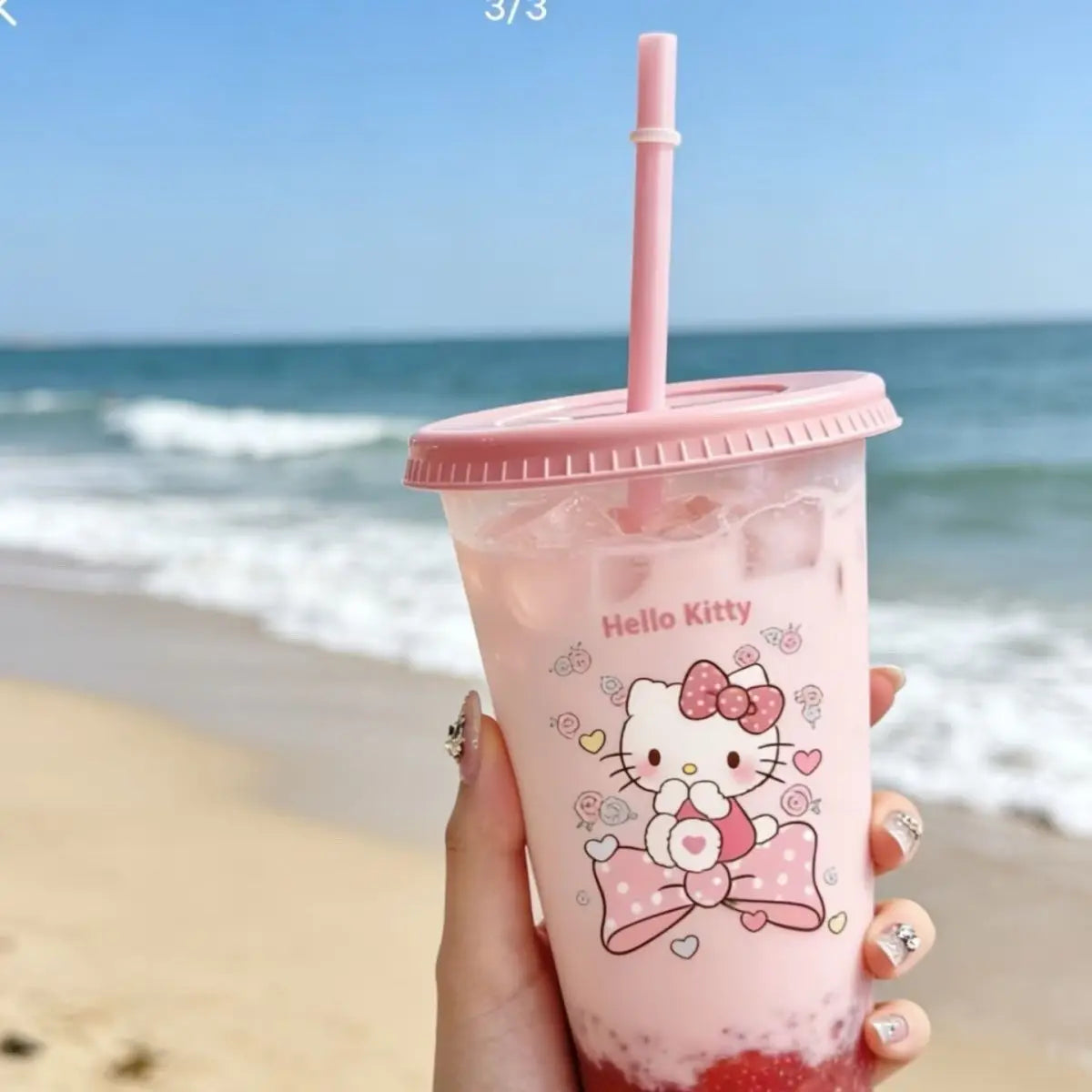 Anime Summer Pink Hello Kitty Frosted Straw Coffee Cup – Large Capacity Insulated Cold Drink Tumbler – Cute Aesthetic Sanrio Style Cup for Girls (2026 Edition)