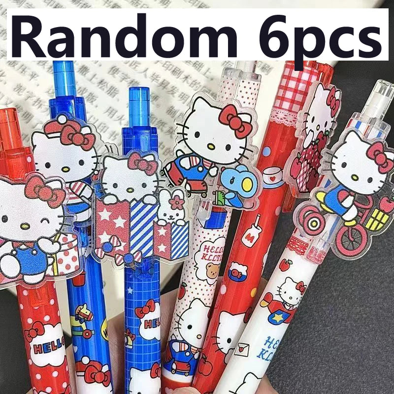 6/48Pcs Kawaii Sanrio Hello Kitty Gel Pens – 0.5mm Black Ink Press Pens – Cute Neutral Writing Pens for School, Office & Promotional Gift Set