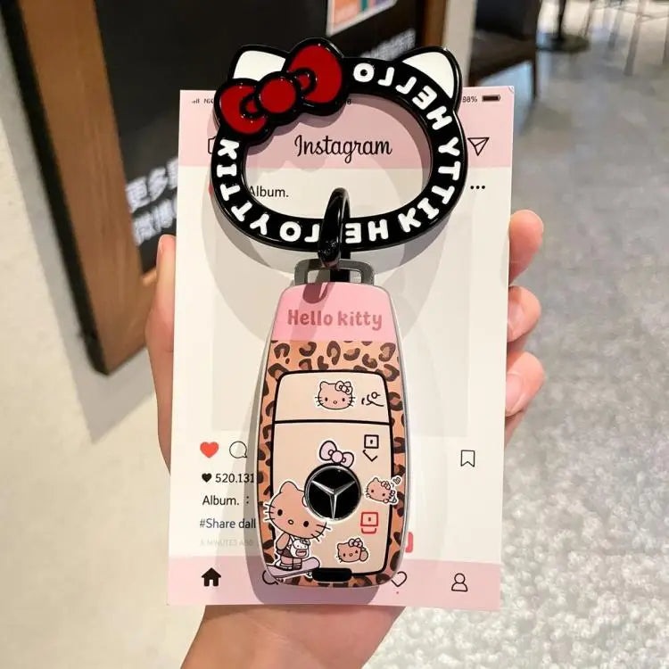 Sanrio Car Key Shell Leopard Print Key Storage Hello Kitty Leopard Print Cartoon Key Chain Cute Car Decoration Accessories Gift