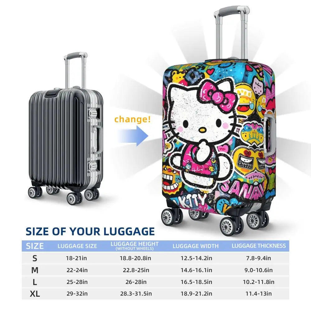 Custom Girls Kitten Classical Printing Luggage Cover Elastic Cute KT Cat Travel Suitcase Protective Covers Fits 18-32 Inch