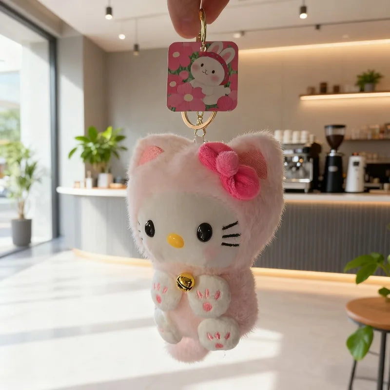 Hello Kitty White & Pink  Plush Bag Charm – Cute Kawaii Keychain & Soft Stuffed Accessory