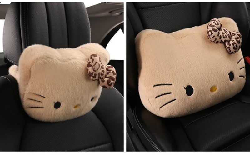 Hello Kitty Car Neck & Lumbar Support Pillow Set – Cute Cartoon Headrest Cushion for Travel & Driving Comfort