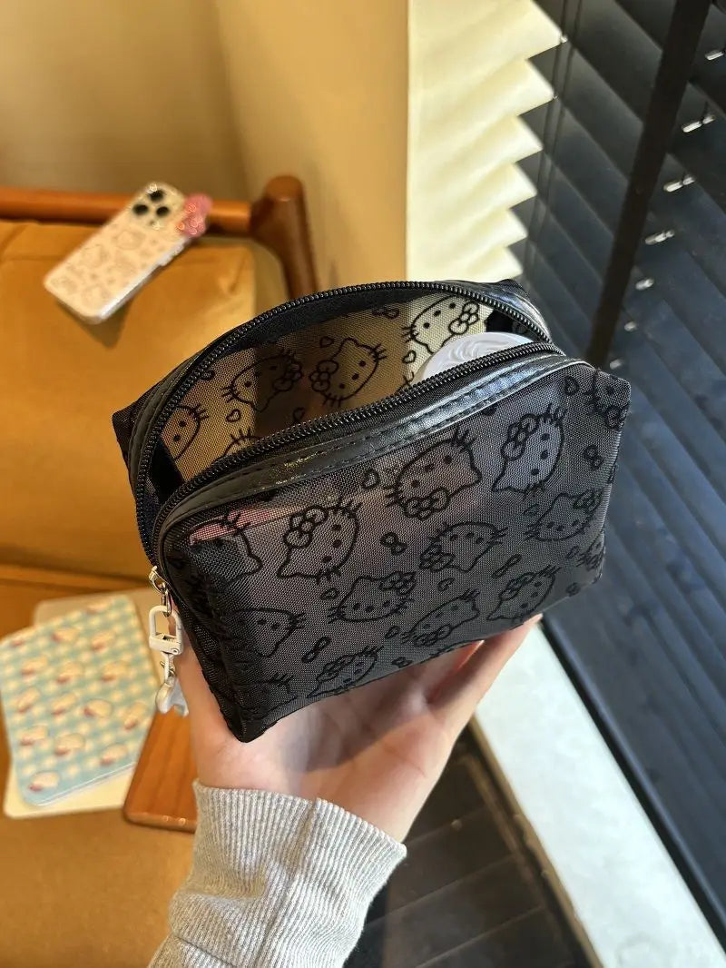 Hello Kitty Printed Transparent Mesh Makeup Bag – Large Capacity Travel Cosmetic Organizer