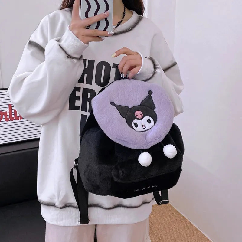 Sanrio Plush Backpack Cartoon Kuromi Melody Cute Backpack Female Sweet Backpack Doll Bag