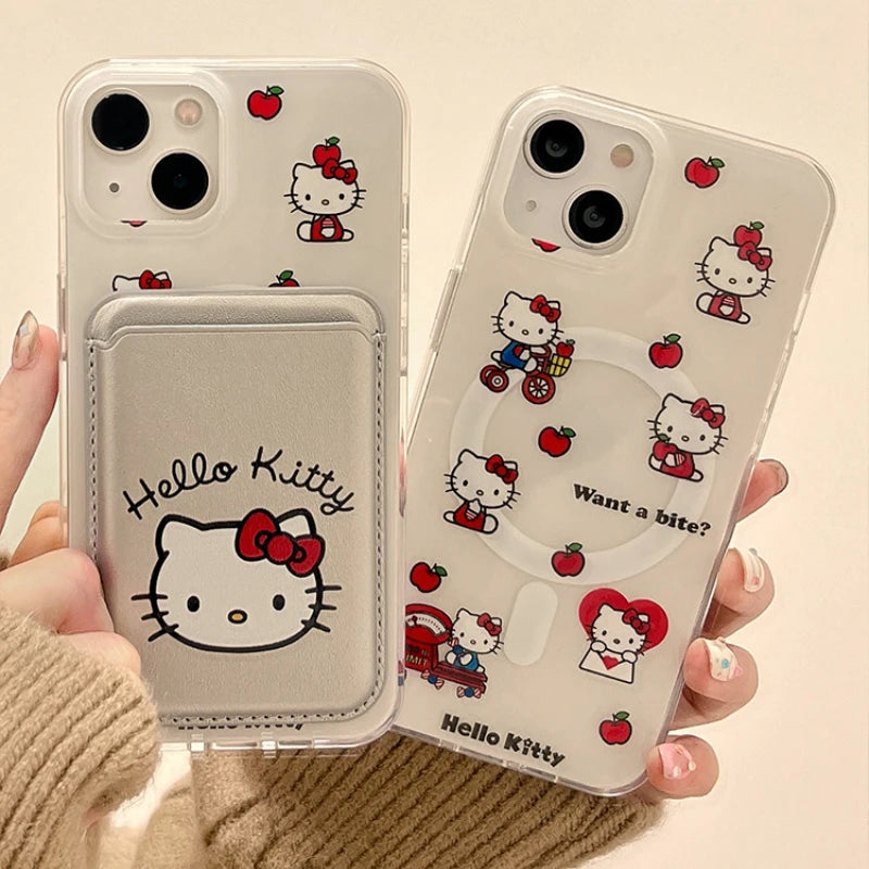 Hello Kitty MagSafe Wallet Phone Case – Magnetic Card Holder & Wireless Charging Cover for iPhone 13, 14, 15, 16 & 17 Pro Max