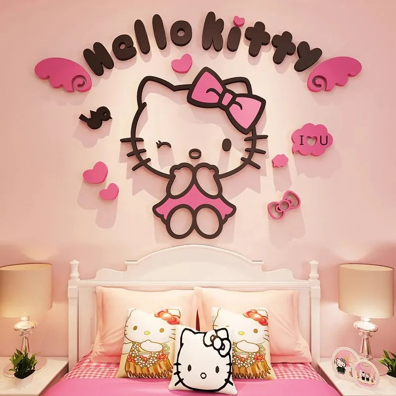 Sanrio Hello Kitty 3D Wall Stickers – Cartoon Princess Self-Adhesive Wall Decals for Kids Bedroom, Nursery, Playroom & Home Room Decoration Gift