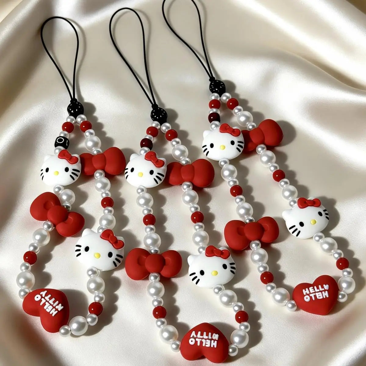 Cute Hello Kitty Beaded Phone Lanyard – Girly Phone Charm Strap & Anti-Lost Mobile Phone Chain