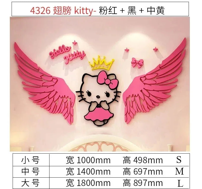 Sanrio Hello Kitty Room Decor Acrylic 3D Wall Sticker Self-Adhesive Cute Children Background Wall Decorative Painting Kid Gifts