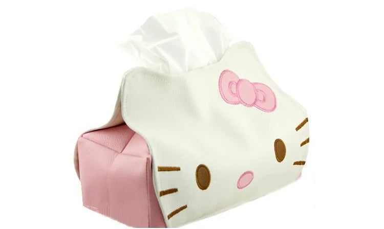 Hello Kitty Kawaii Tissue Box Cover – Cute PU Leather Napkin Holder for Home & Car Decor