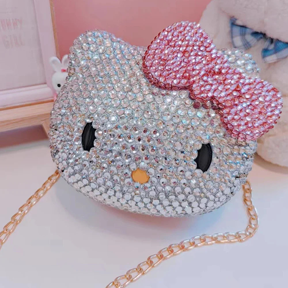 Hello Kitty Rhinestone Bling Leather Mini Bag – Cute Organizer for Earphones, Cables & Small Accessories