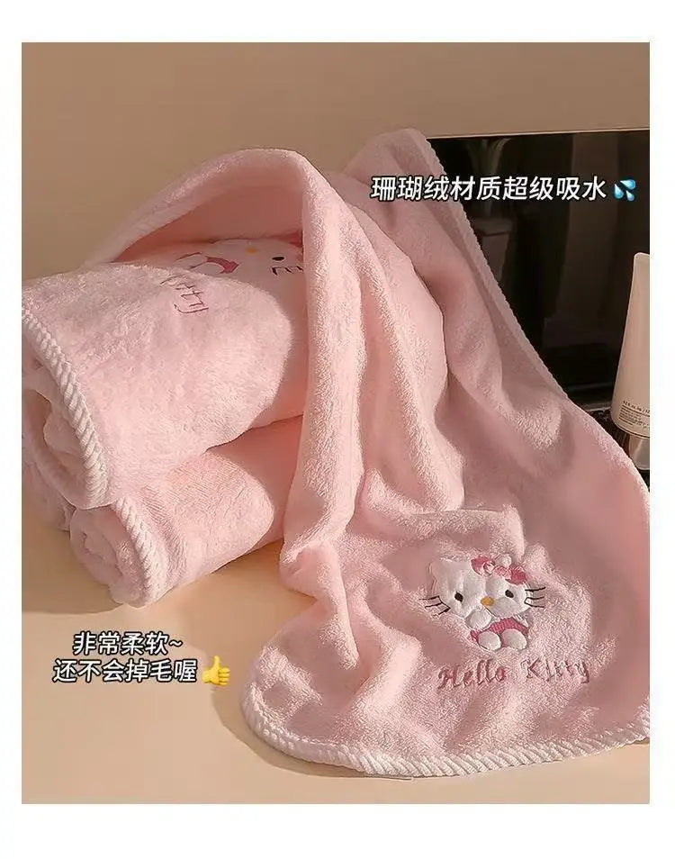 Bath Towel Sanrio Hello Kitty My Melody Ultra Soft Coral Fleece Absorbent Quick Dry 2 Piece Set For Home Use Cute Kawaii