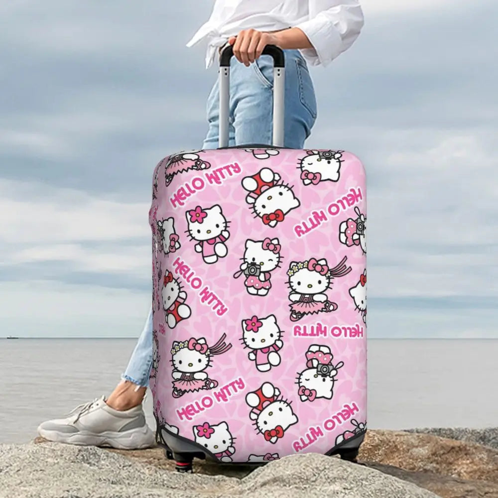 Custom Girls Kitten Classical Printing Luggage Cover Elastic Cute KT Cat Travel Suitcase Protective Covers Fits 18-32 Inch