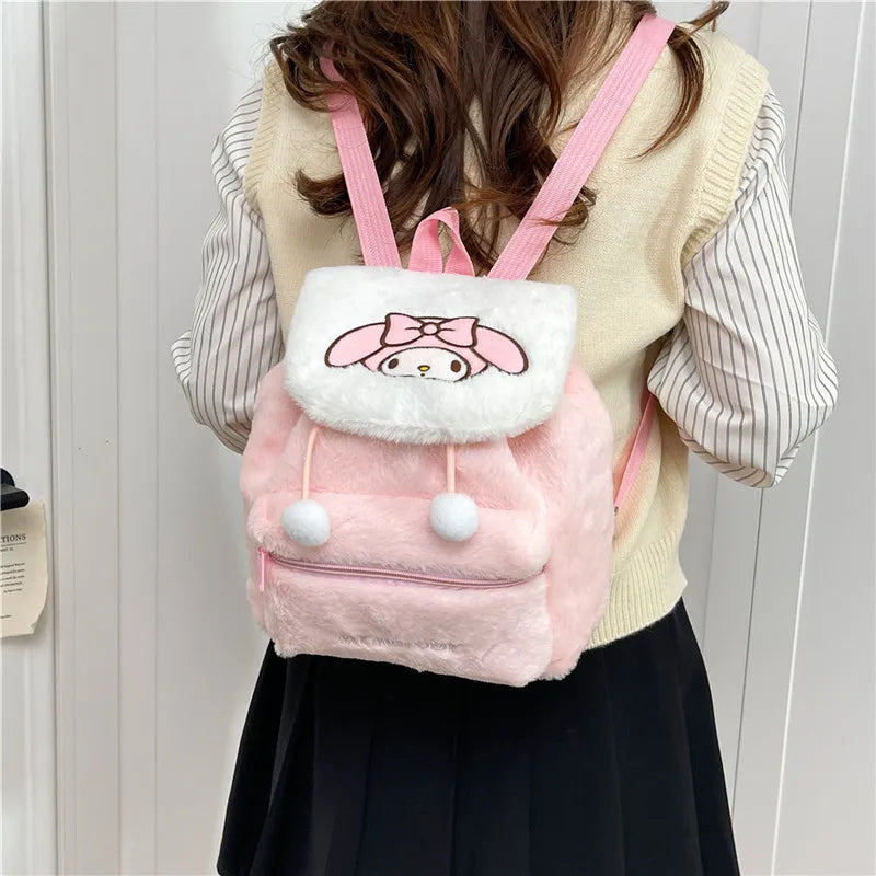 Sanrio Plush Backpack Cartoon Kuromi Melody Cute Backpack Female Sweet Backpack Doll Bag