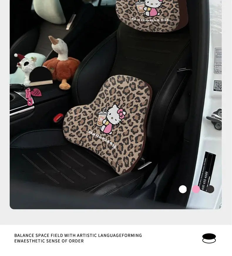 Hello Kitty Plush Car Headrest Pillow Set – Winter Warm Neck & Lumbar Support Cushion with Seat Belt Cover