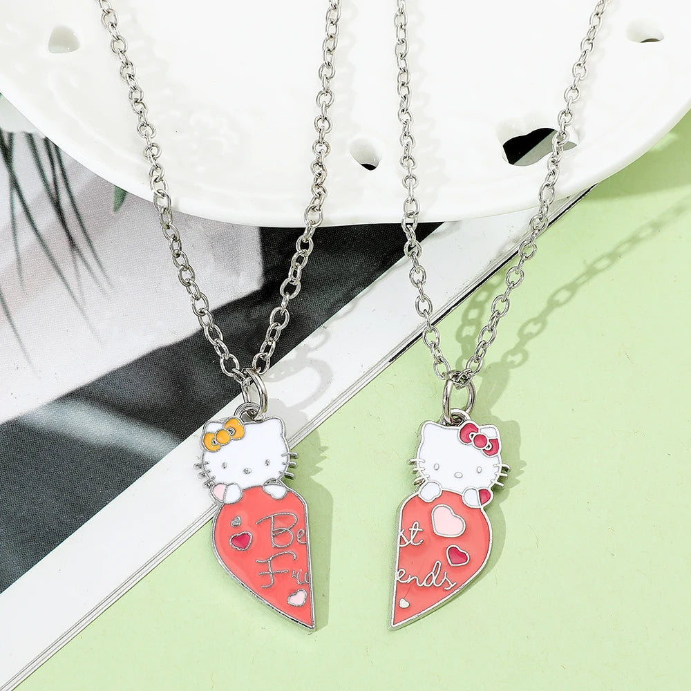Hello Kitty Heart-Shaped Necklace – Cute Kitty Cat Pendant Collarbone Chain Jewelry Gift for Best Friend, Girls & Women