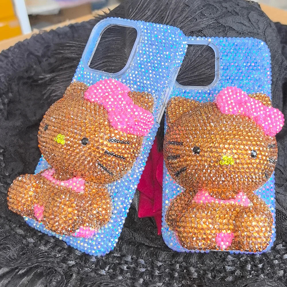 Christmas Hello Kitty Rhinestone Crystal Phone Case Chain For iPhone17 16 15 14 13 12 11Pro Max X Xs XR 7 8 Plus Transparent