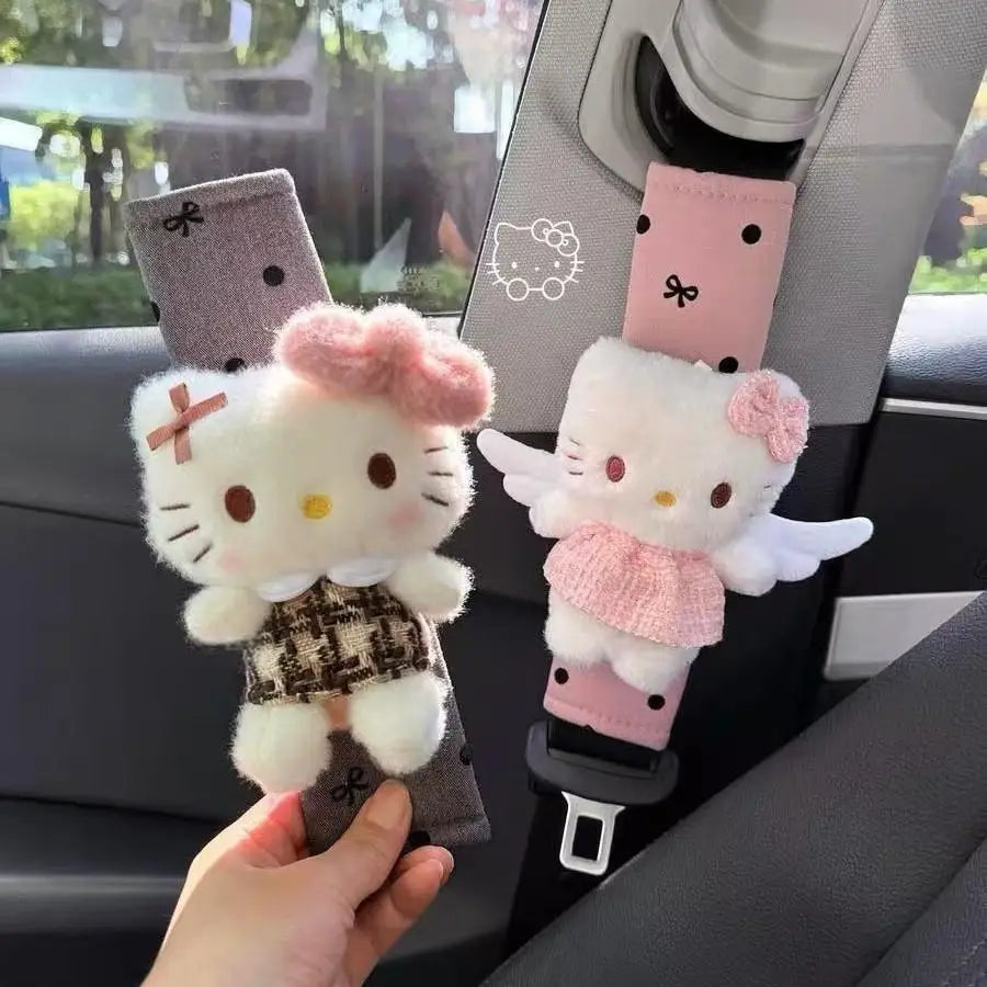 Hello Kitty Plush Seat Belt Shoulder Cover – Cute Cartoon Car Seat Belt Protector Cushion for Travel Comfort
