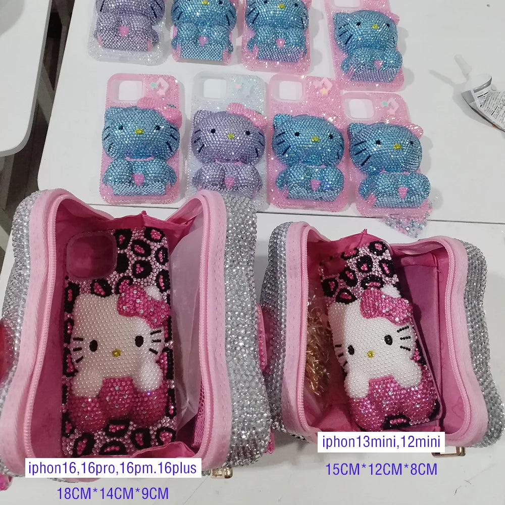 Hello Kitty Rhinestone Bling Leather Mini Bag – Cute Organizer for Earphones, Cables & Small Accessories