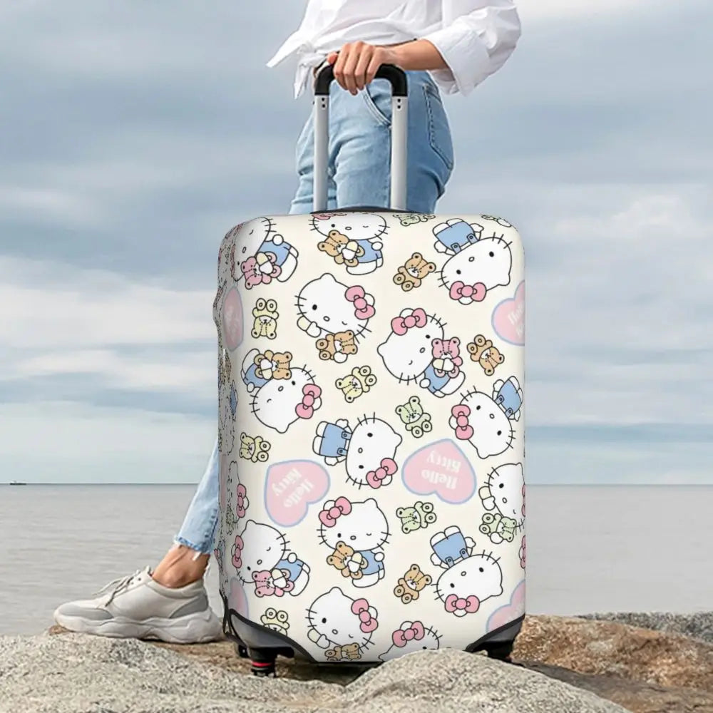 Custom Girls Kitten Classical Printing Luggage Cover Elastic Cute KT Cat Travel Suitcase Protective Covers Fits 18-32 Inch