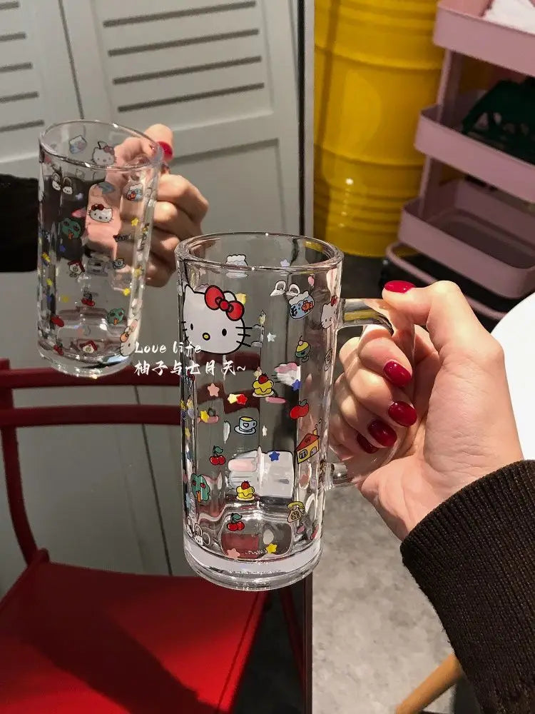 Sanrio Hello Kitty Glass Cup Yanzhijia Party Atmosphere Beer Mug Fashion Simple Cartoon Send To Friends Birthday Gift Cute 2026