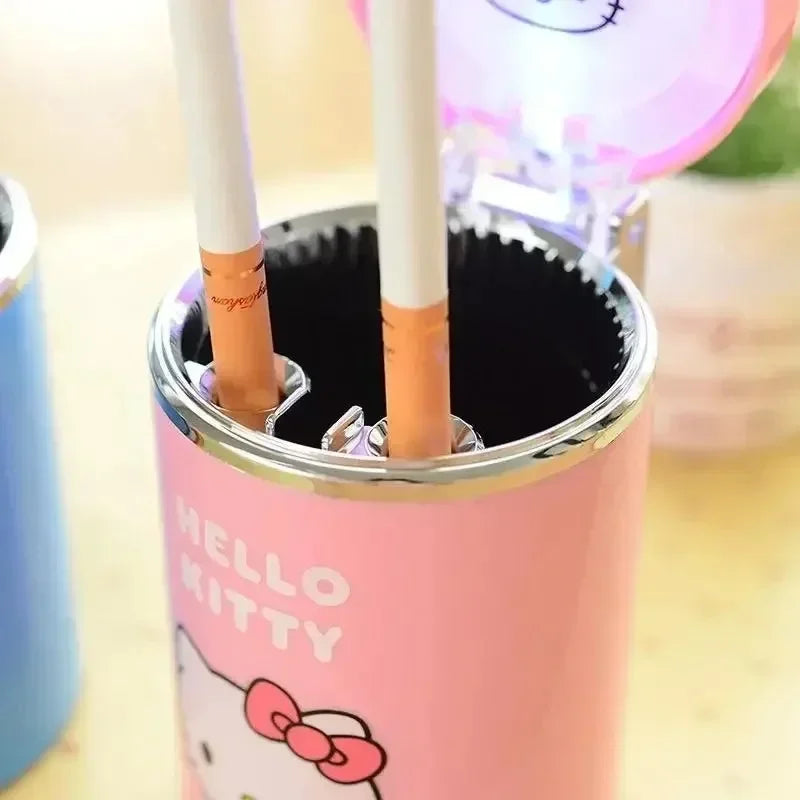 Hello Kitty LED Light-Up Car Ashtray – Cute Kawaii Cartoon Decor with Lid for Car Interior