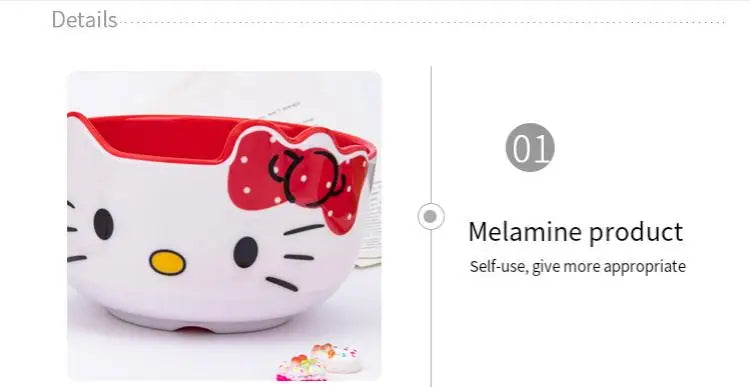 Kitty Unbreakable Kids Bowl with Large Capacity BPA-Free Dishwasher Safe Heat-Resistant Melamine Baby Tableware for Kids Adults