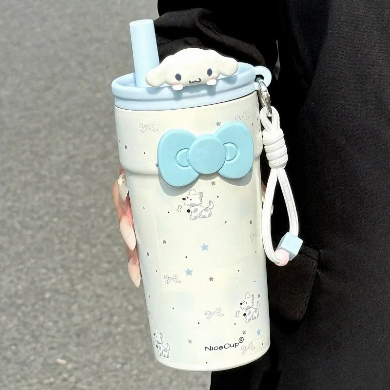 New Campus Style Sanrio Hello Kitty Insulated Tumbler with Straw – Large Capacity 316 Stainless Steel Leak-Proof Travel Coffee Cup – Cute Cartoon Water Bottle
