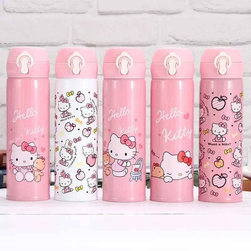 New Hello Kitty Children Thermos Cup One Click Open Lid BPA Free 304 Stainless Steel Leak Proof Spring Straw for School Outdoors