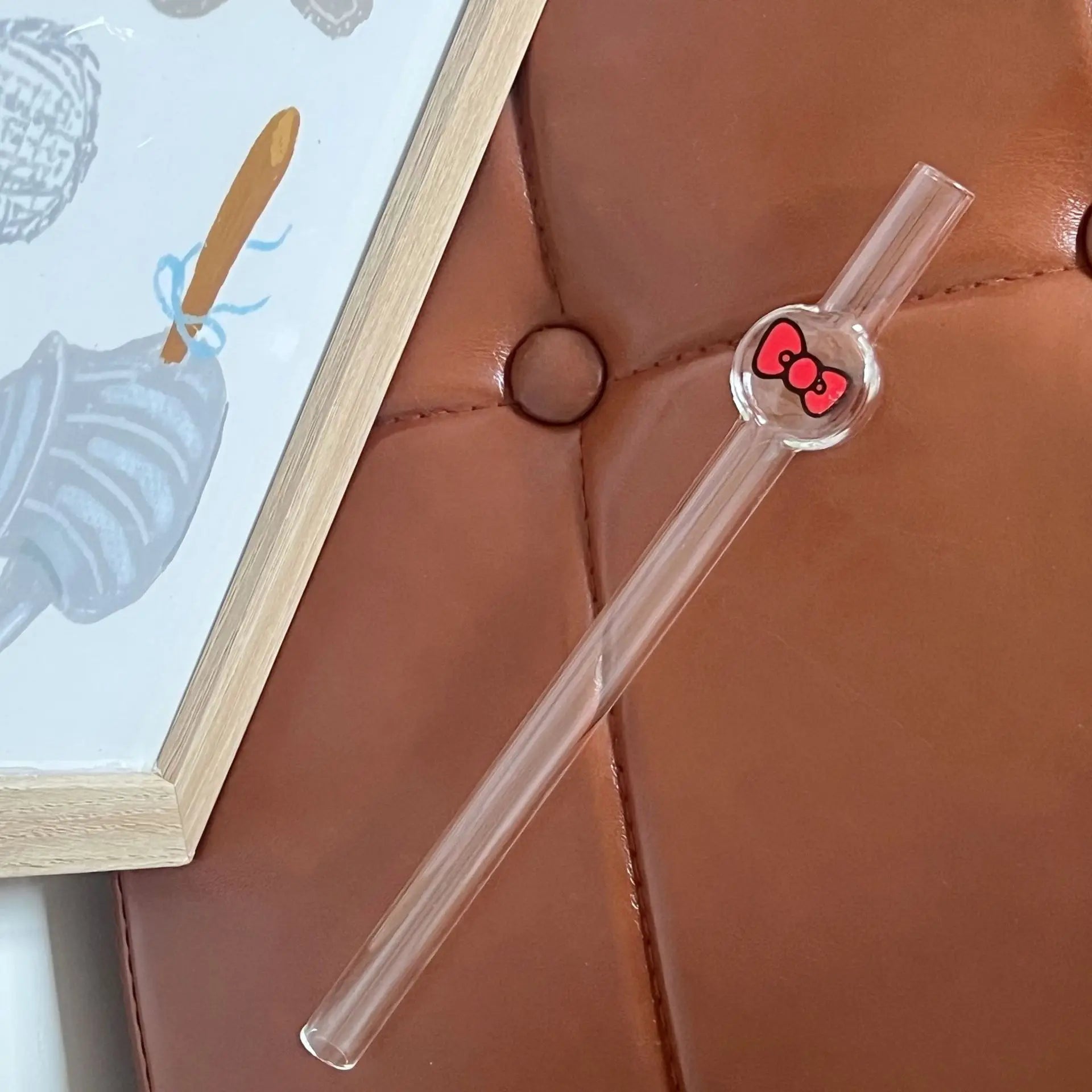 Hello Kitty Anime Ins Style Cute Cartoon Student Glass Straw KT Cat Creative High-value Household Thick Drinking Accessory Gifts