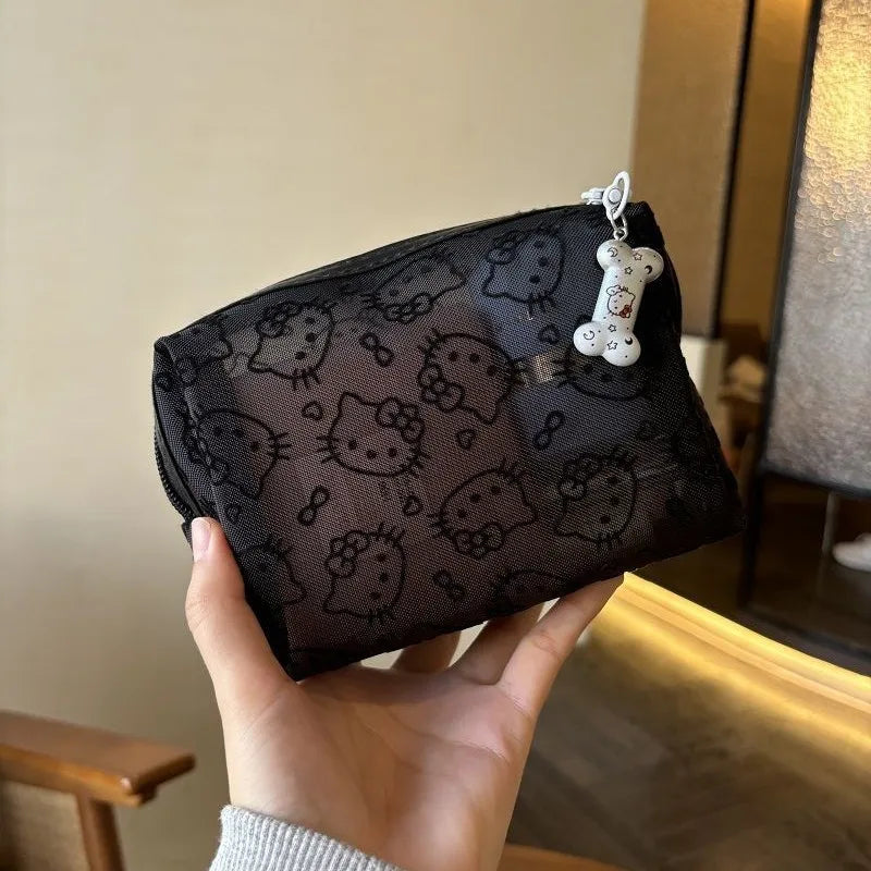 Hello Kitty Printed Transparent Mesh Makeup Bag – Large Capacity Travel Cosmetic Organizer